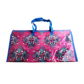 👜 Large PVC Storage Bag with Zipper Handles (60×70×30cm) with floral design and blue handles.